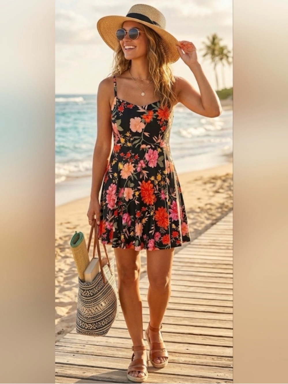 Old Navy floral cami tank mini dress   SZ M
